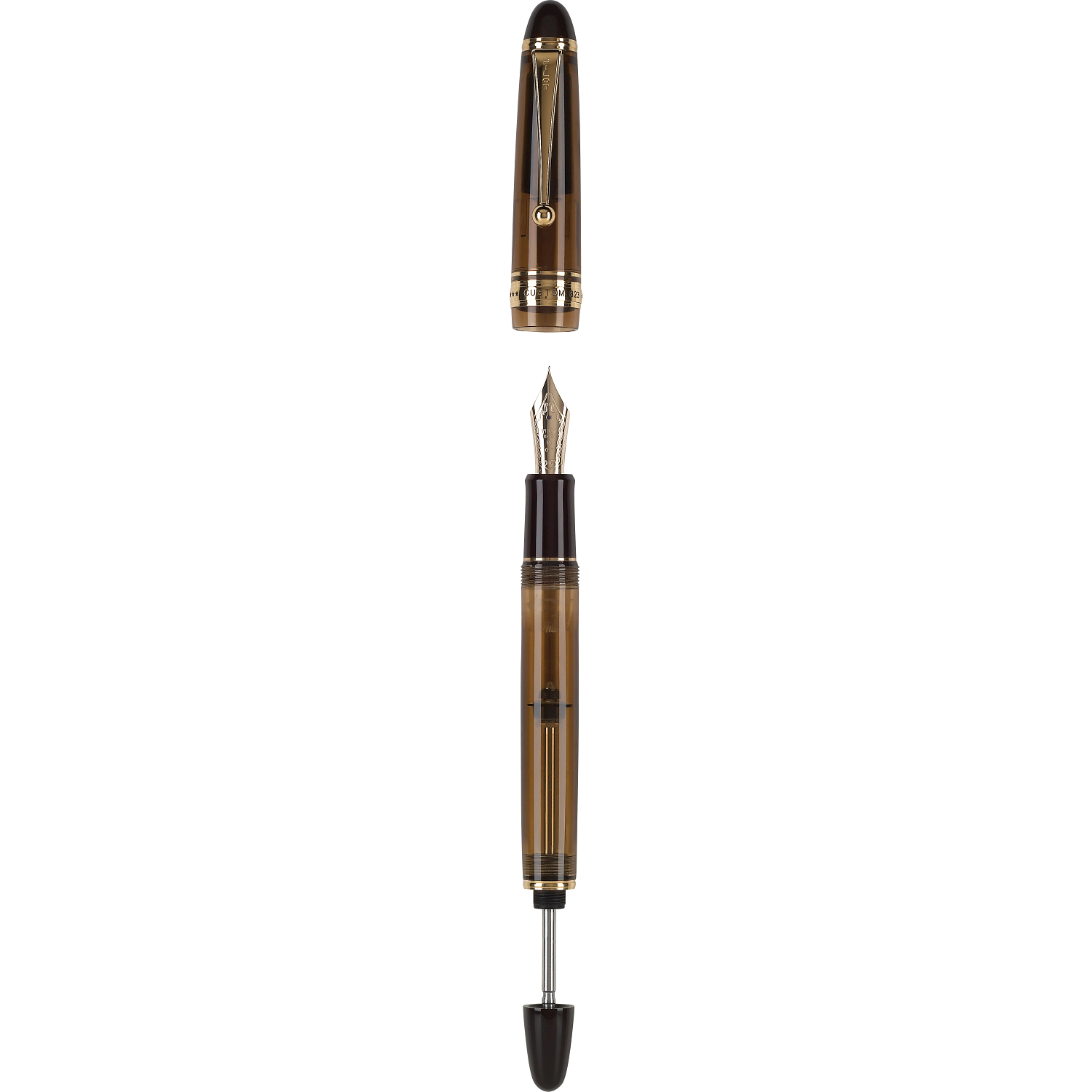Pilot & Namiki Custom 823 Amber Fountain Pen - Uncapped with Piston Mechanism