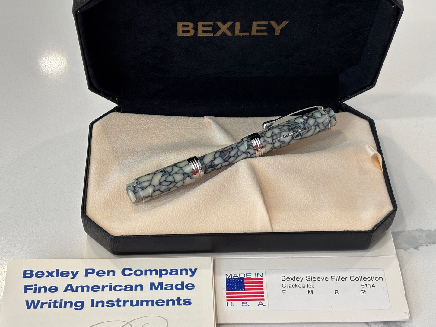 Bexley Sleeve Filler Cracked Ice Rhodium Trim (Circa 2003) - Fountain Pen