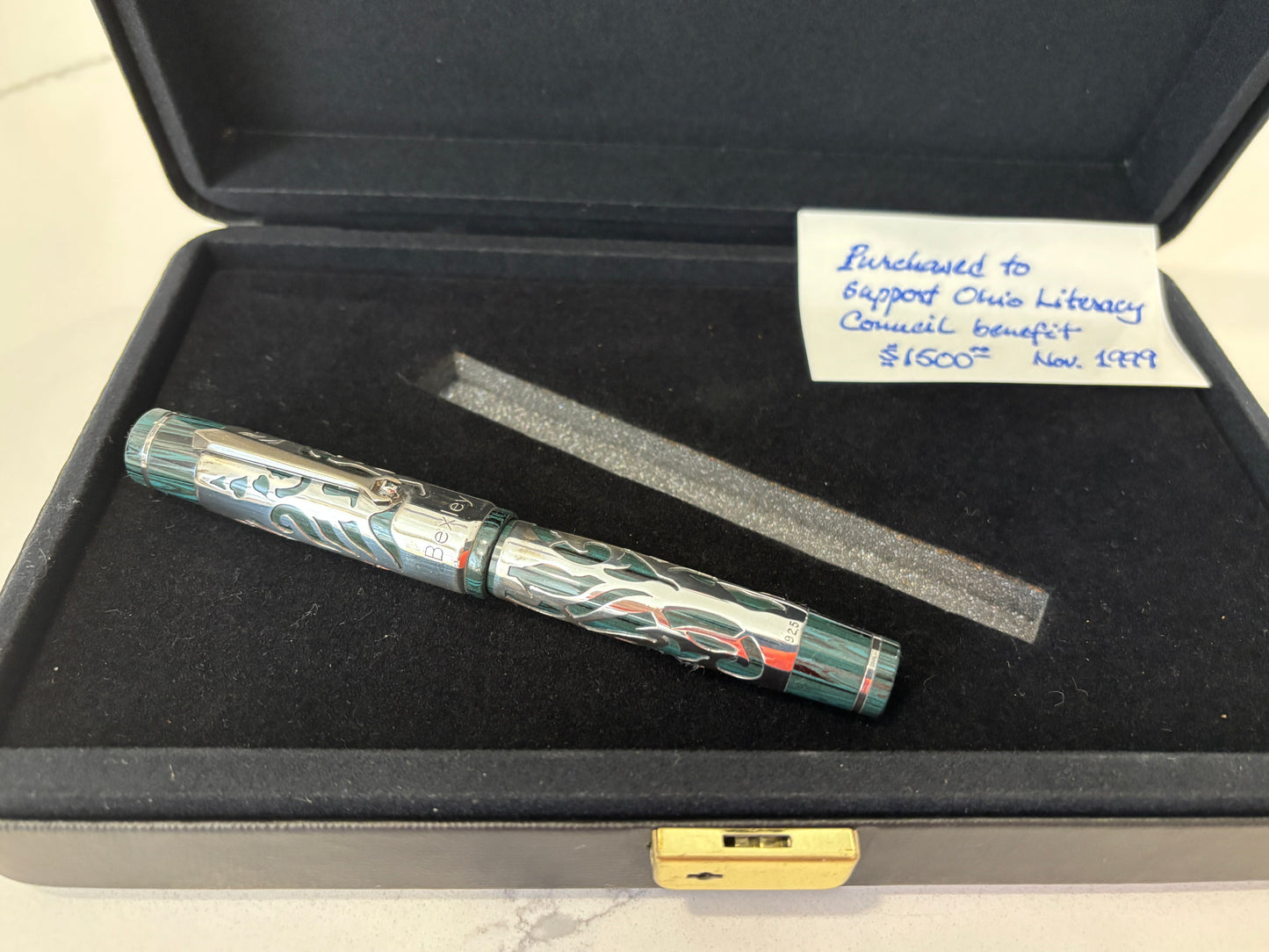 Bexley Decoband Ebonite Aqua Green Ripple Cupid Overlay (Only One Produced) - Fountain Pen