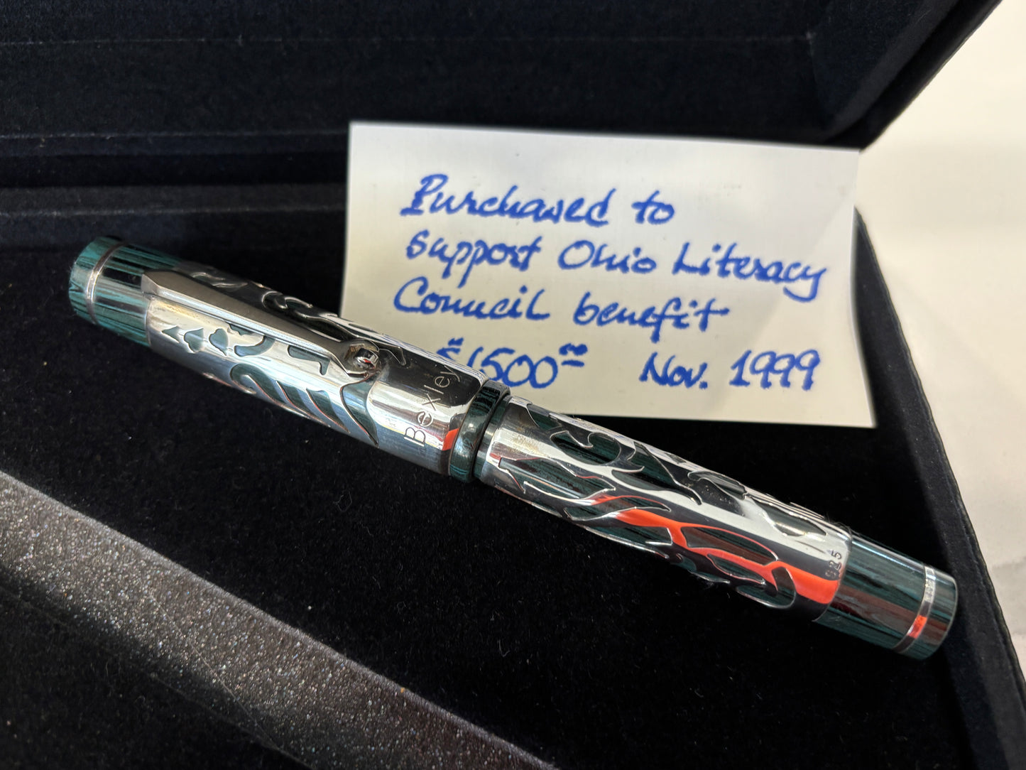 Bexley Decoband Ebonite Aqua Green Ripple Cupid Overlay (Only One Produced) - Fountain Pen