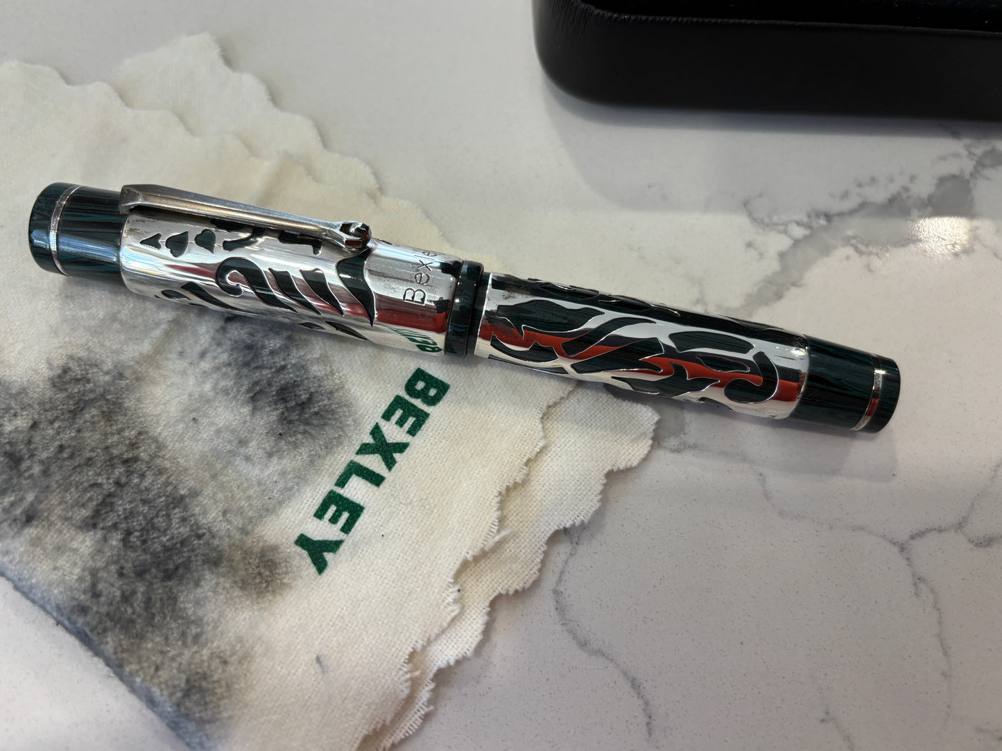 Bexley Decoband Ebonite Aqua Green Ripple Cupid Overlay (Only One Produced) - Fountain Pen