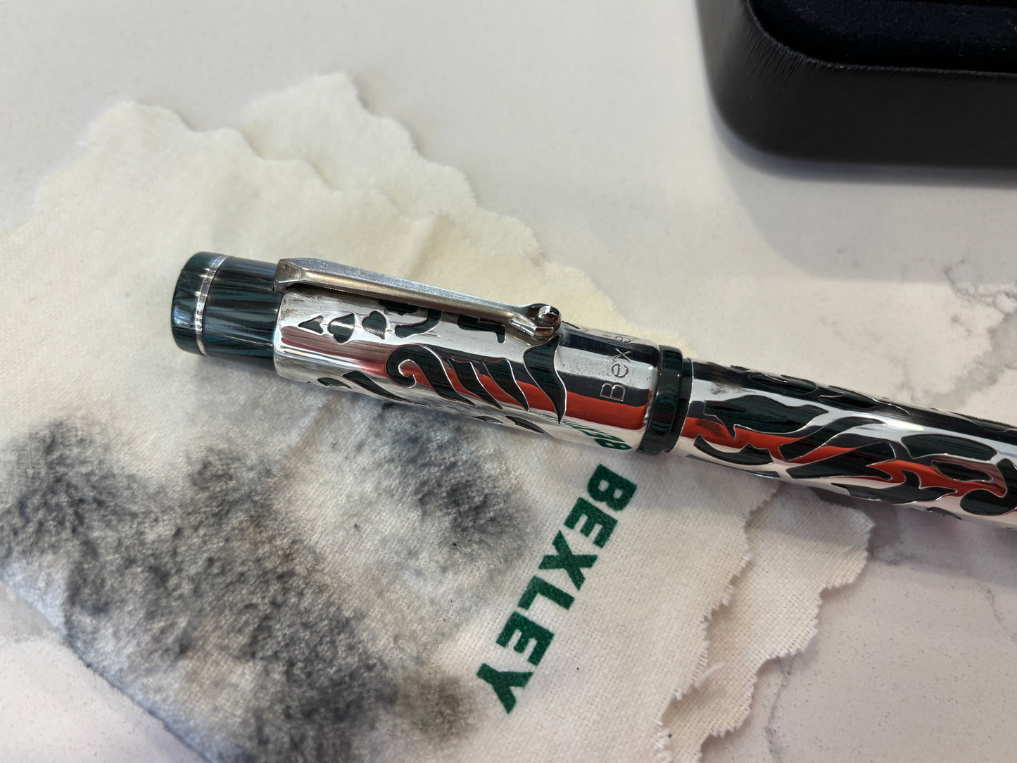 Bexley Decoband Ebonite Aqua Green Ripple Cupid Overlay (Only One Produced) - Fountain Pen
