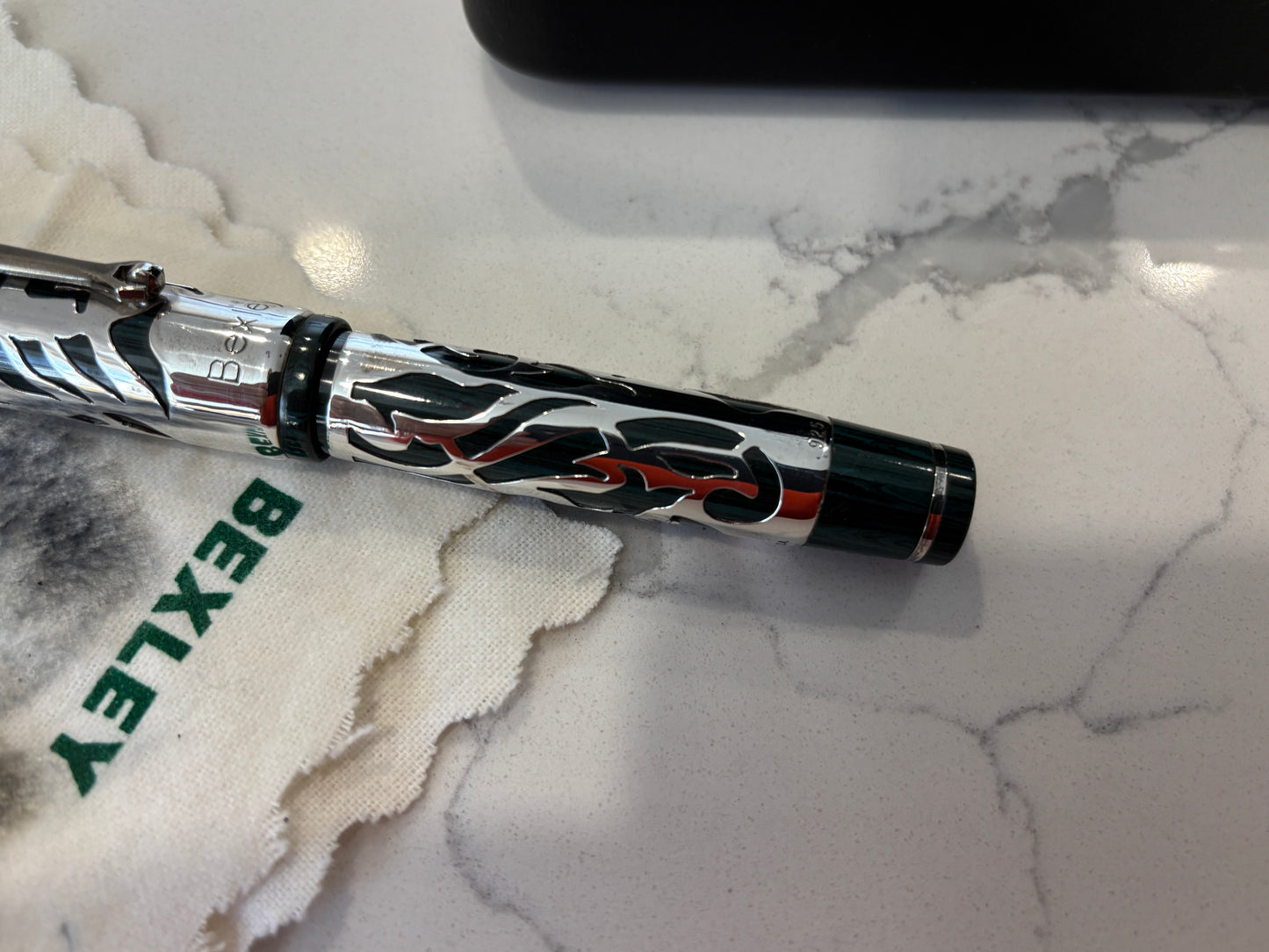 Bexley Decoband Ebonite Aqua Green Ripple Cupid Overlay (Only One Produced) - Fountain Pen