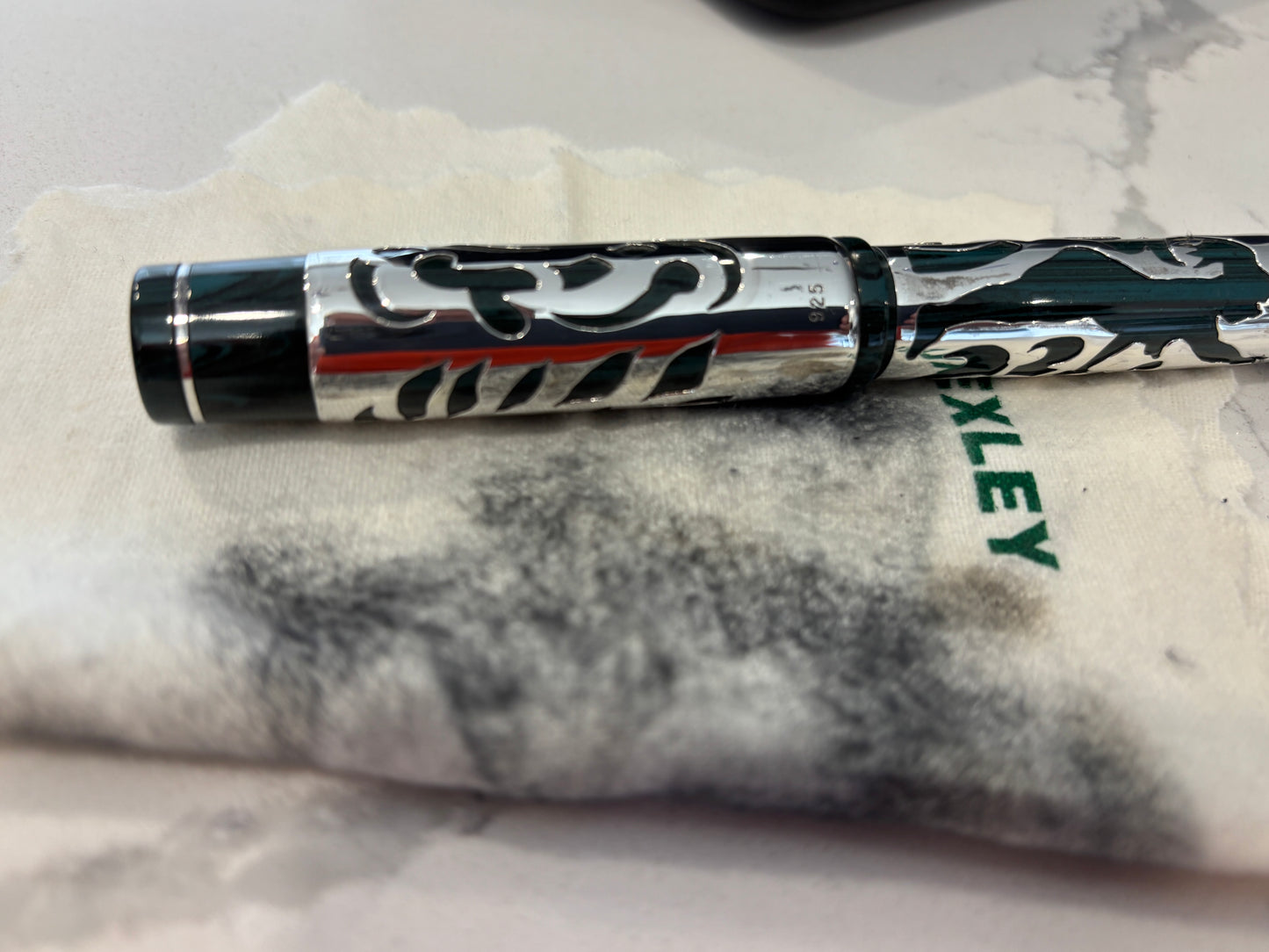 Bexley Decoband Ebonite Aqua Green Ripple Cupid Overlay (Only One Produced) - Fountain Pen