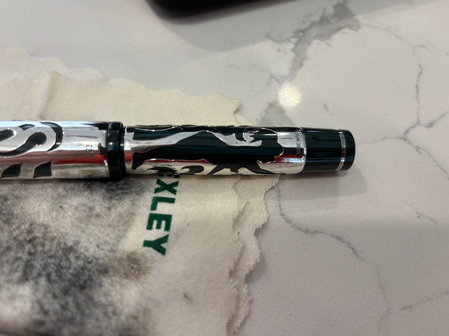 Bexley Decoband Ebonite Aqua Green Ripple Cupid Overlay (Only One Produced) - Fountain Pen