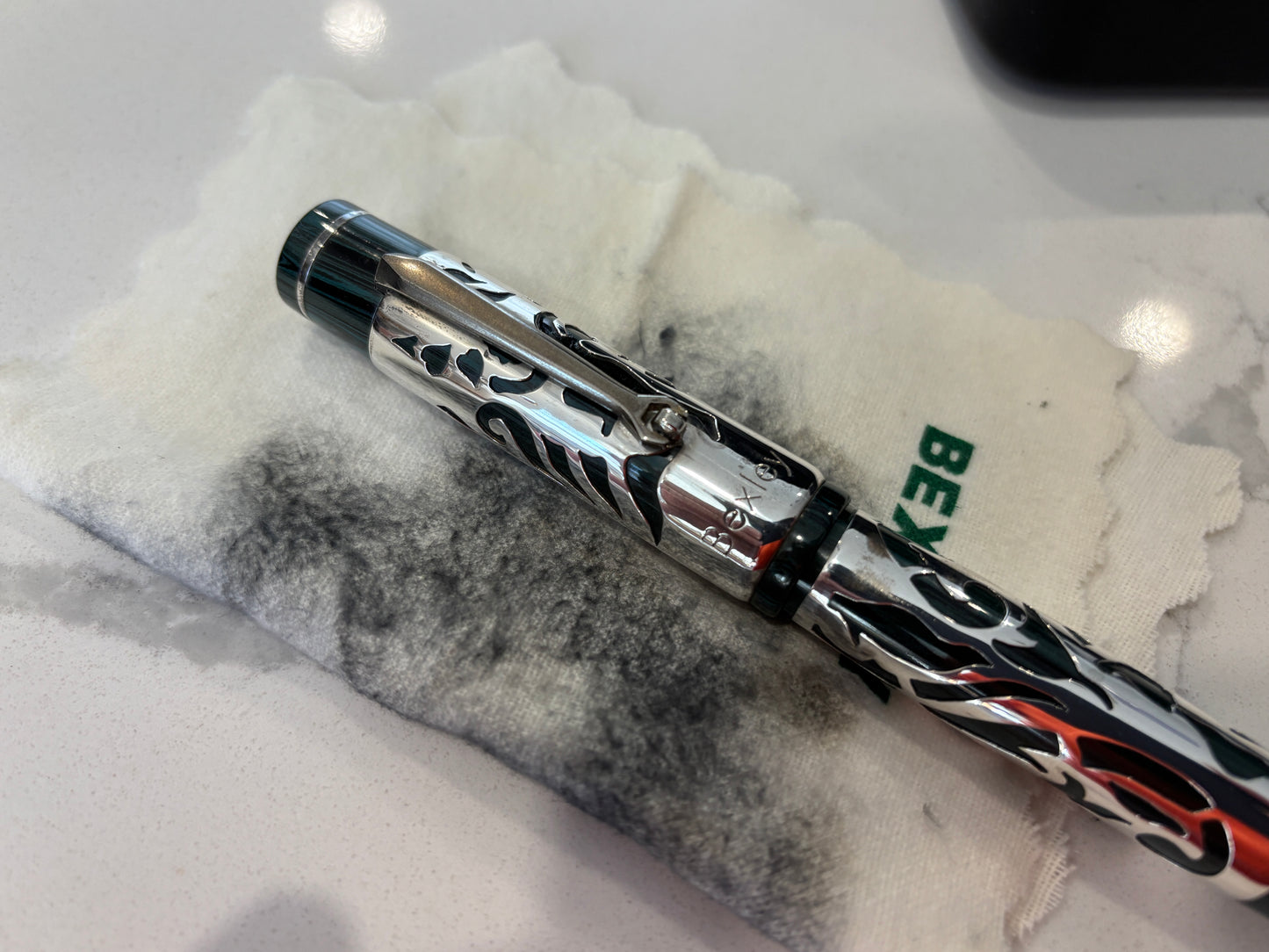 Bexley Decoband Ebonite Aqua Green Ripple Cupid Overlay (Only One Produced) - Fountain Pen