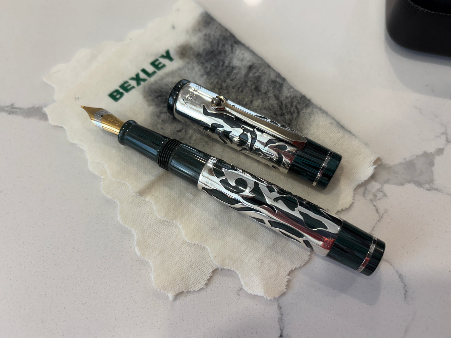 Bexley Decoband Ebonite Aqua Green Ripple Cupid Overlay (Only One Produced) - Fountain Pen
