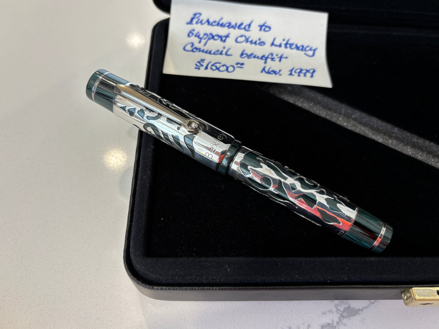 Bexley Decoband Ebonite Aqua Green Ripple Cupid Overlay (Only One Produced) - Fountain Pen