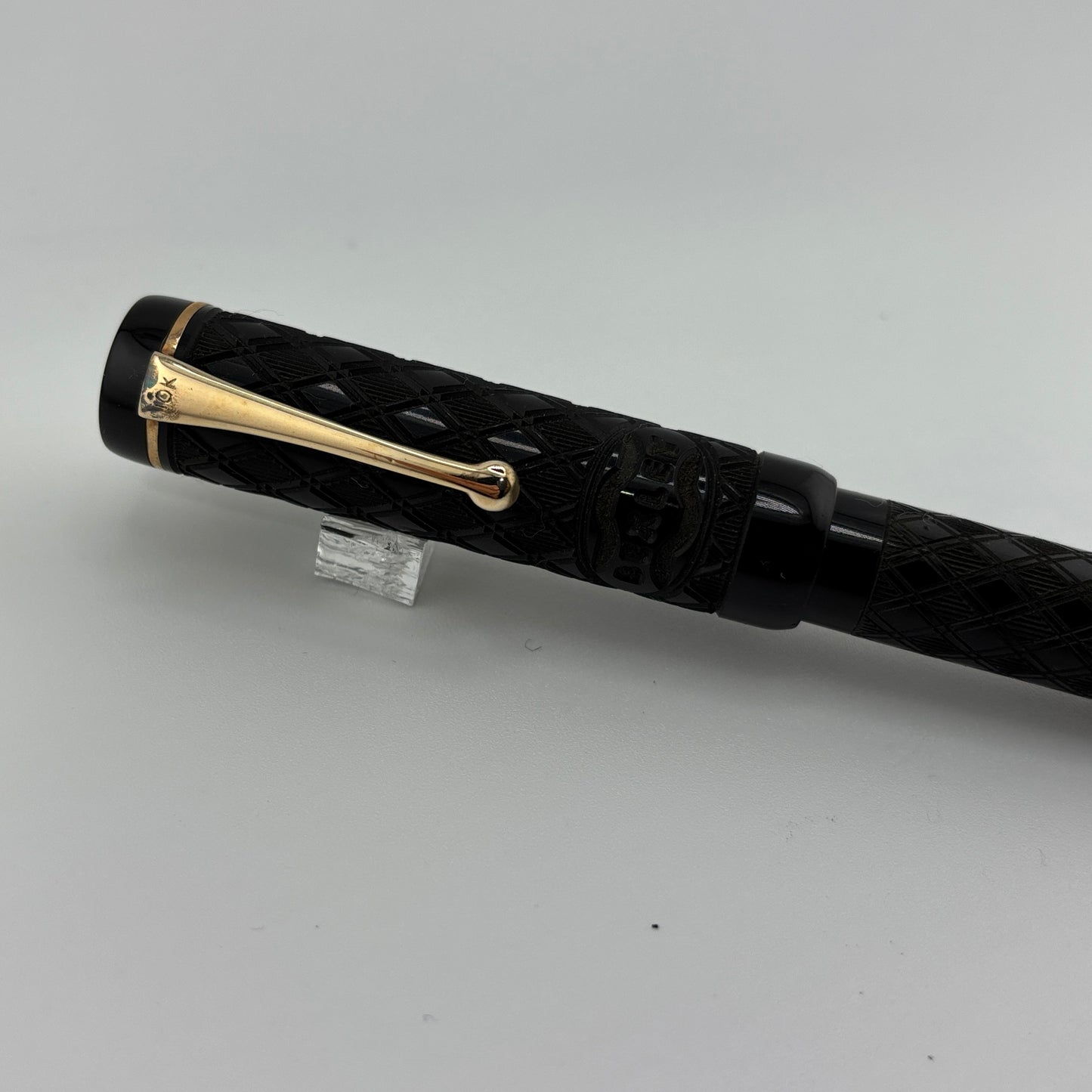 Bexley Ebonite Black Chased Crossed Lines 5th Anniversary (Circa 1998) - Fountain Pen