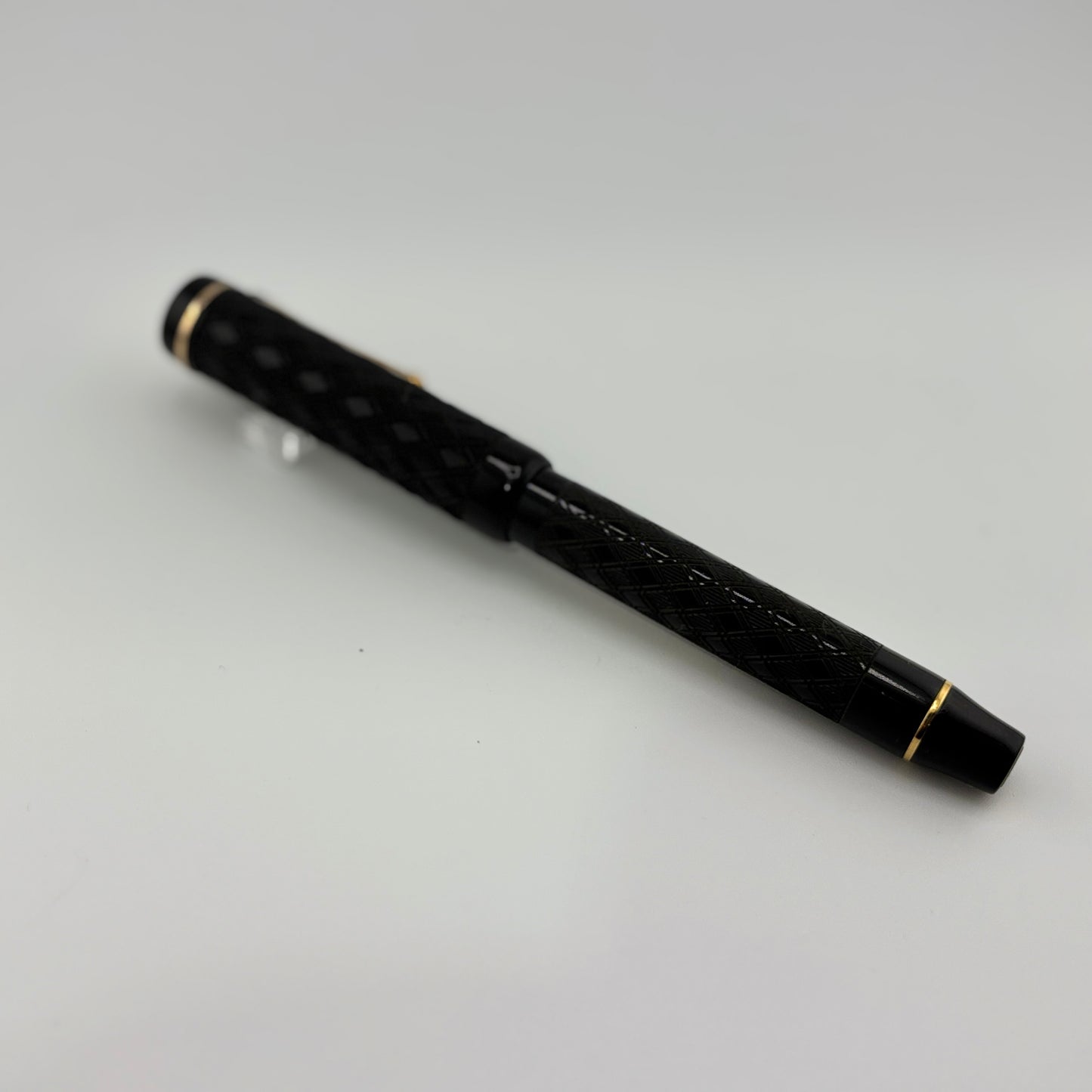 Bexley Ebonite Black Chased Crossed Lines 5th Anniversary (Circa 1998) - Fountain Pen
