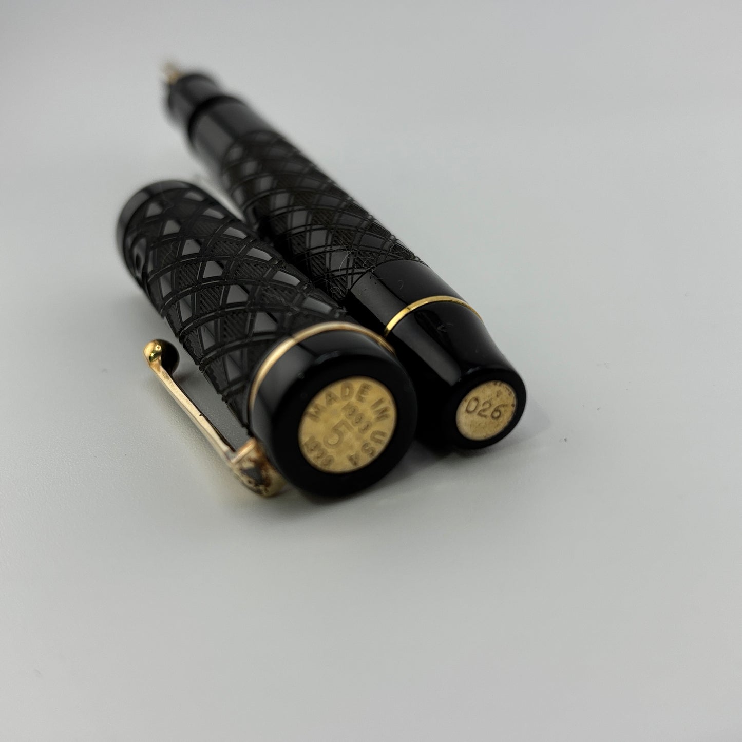 Bexley Ebonite Black Chased Crossed Lines 5th Anniversary (Circa 1998) - Fountain Pen