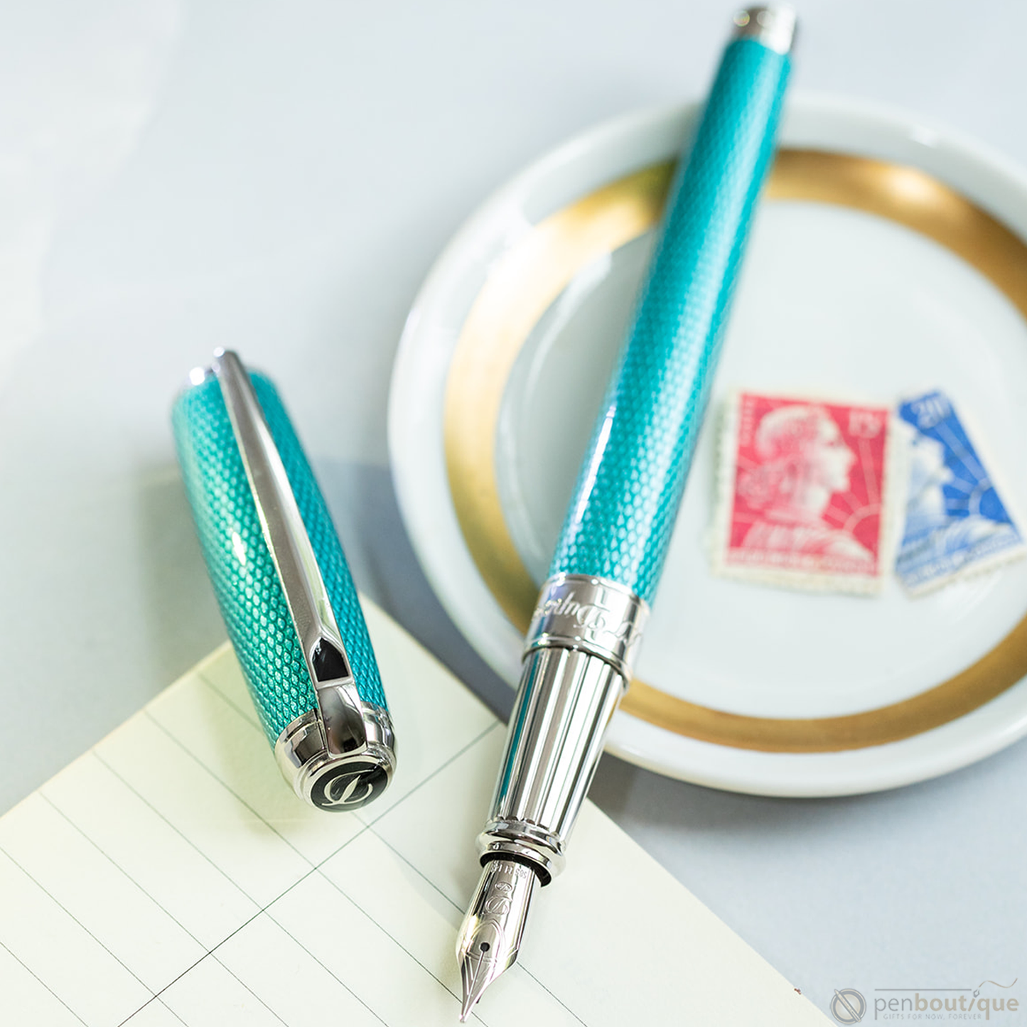 S.T. Dupont Line D Large Diamond Guilloché Aquamarine