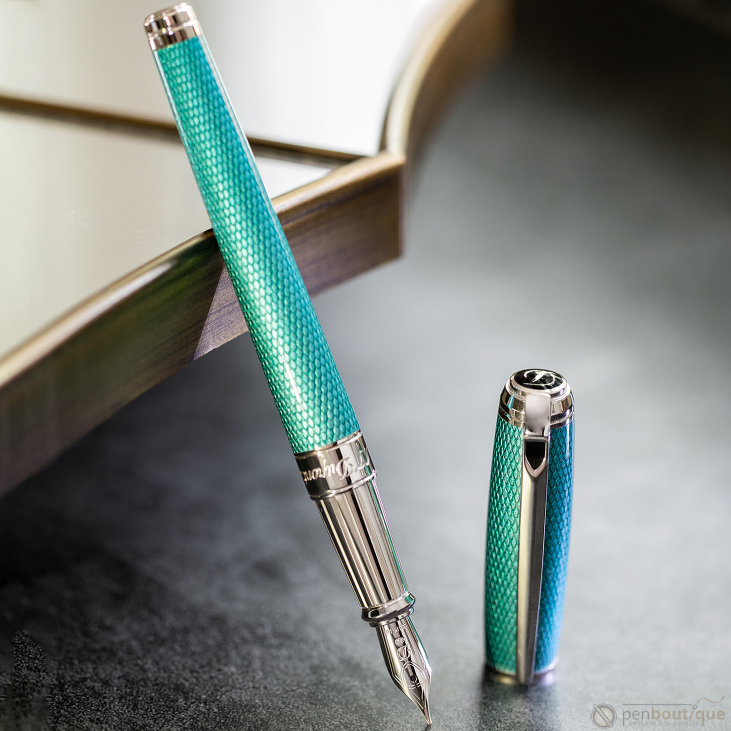 S.T. Dupont Line D Large Diamond Guilloché Aquamarine