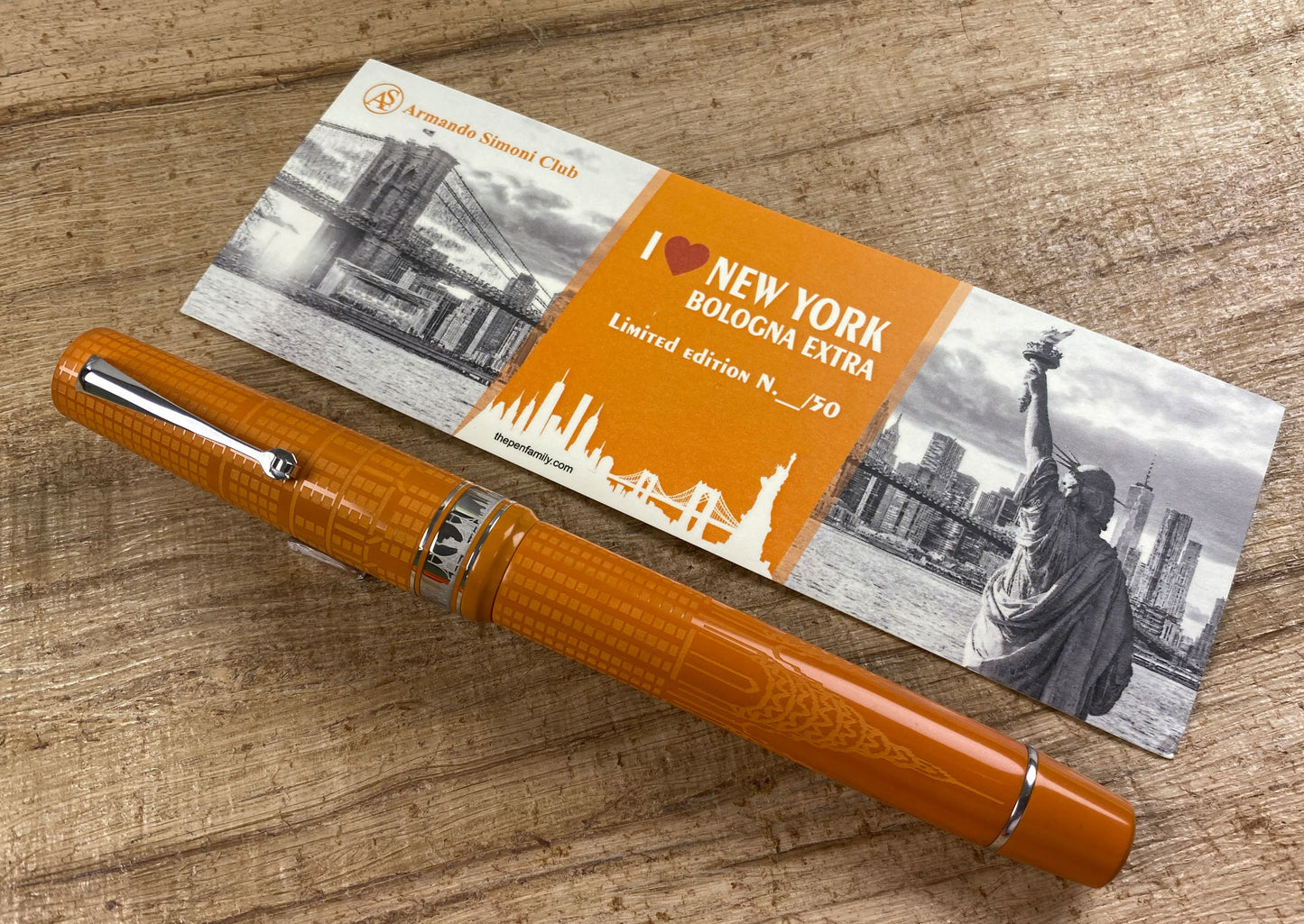 ASC Bologna Extra "I Love New York" Chrysler Building Chased Orange Ebonite Rhodium