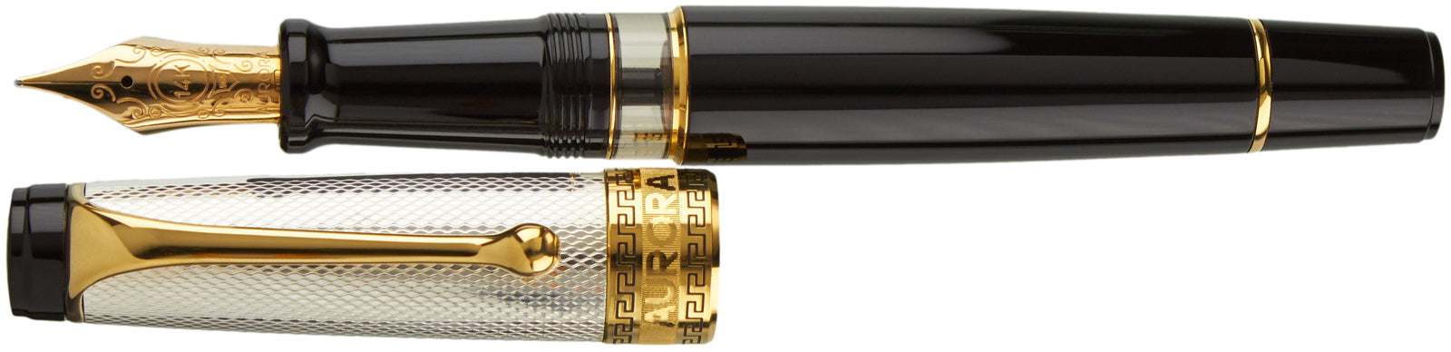 Aurora Optima Black Resin Silver Cap - nibs.com