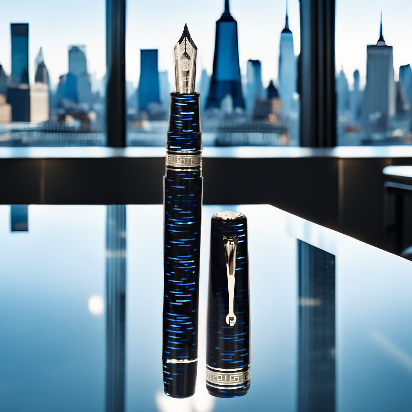 ASC Bologna Extra Blue "Wall Street" Skyscraper  Limited Edition Fountain Pen Collection