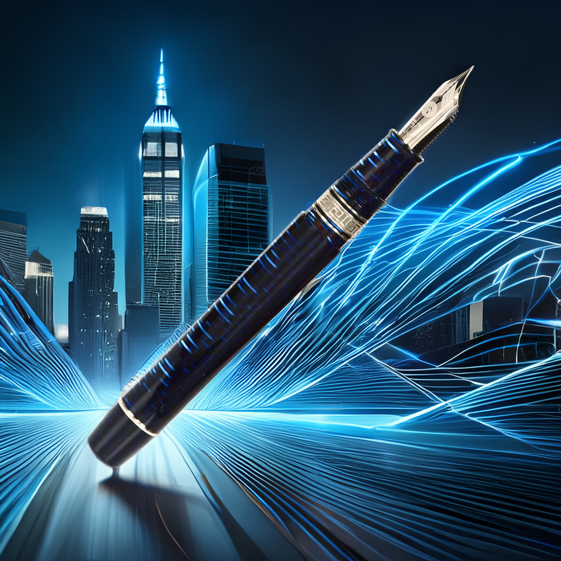 ASC Bologna Extra Blue "Wall Street" Skyscraper  Limited Edition Fountain Pen Collection