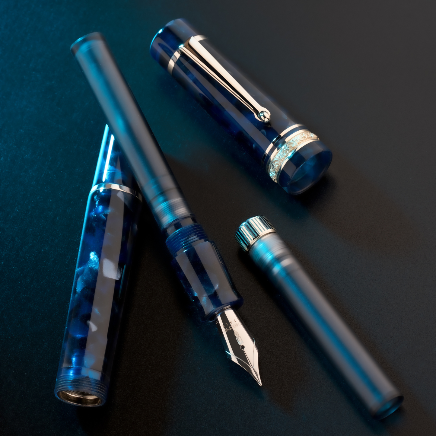 Delta Reservoir 2.0 - Blue/Grey Mother of Pearl Fountain Pen Collection