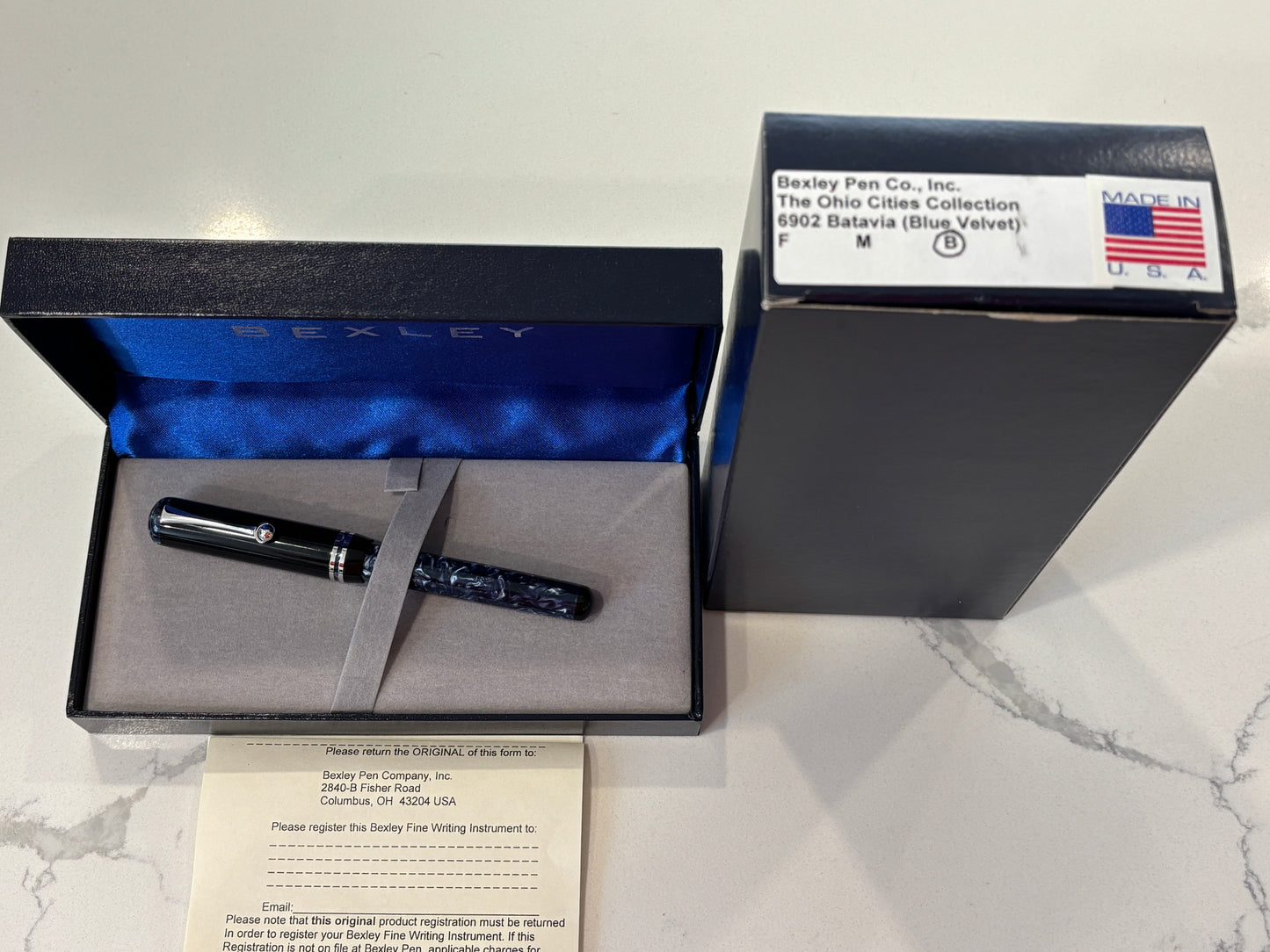 Bexley The Ohio Cities Batavia Blue Velvet Rhodium Trim (Circa 2008) - Fountain Pen