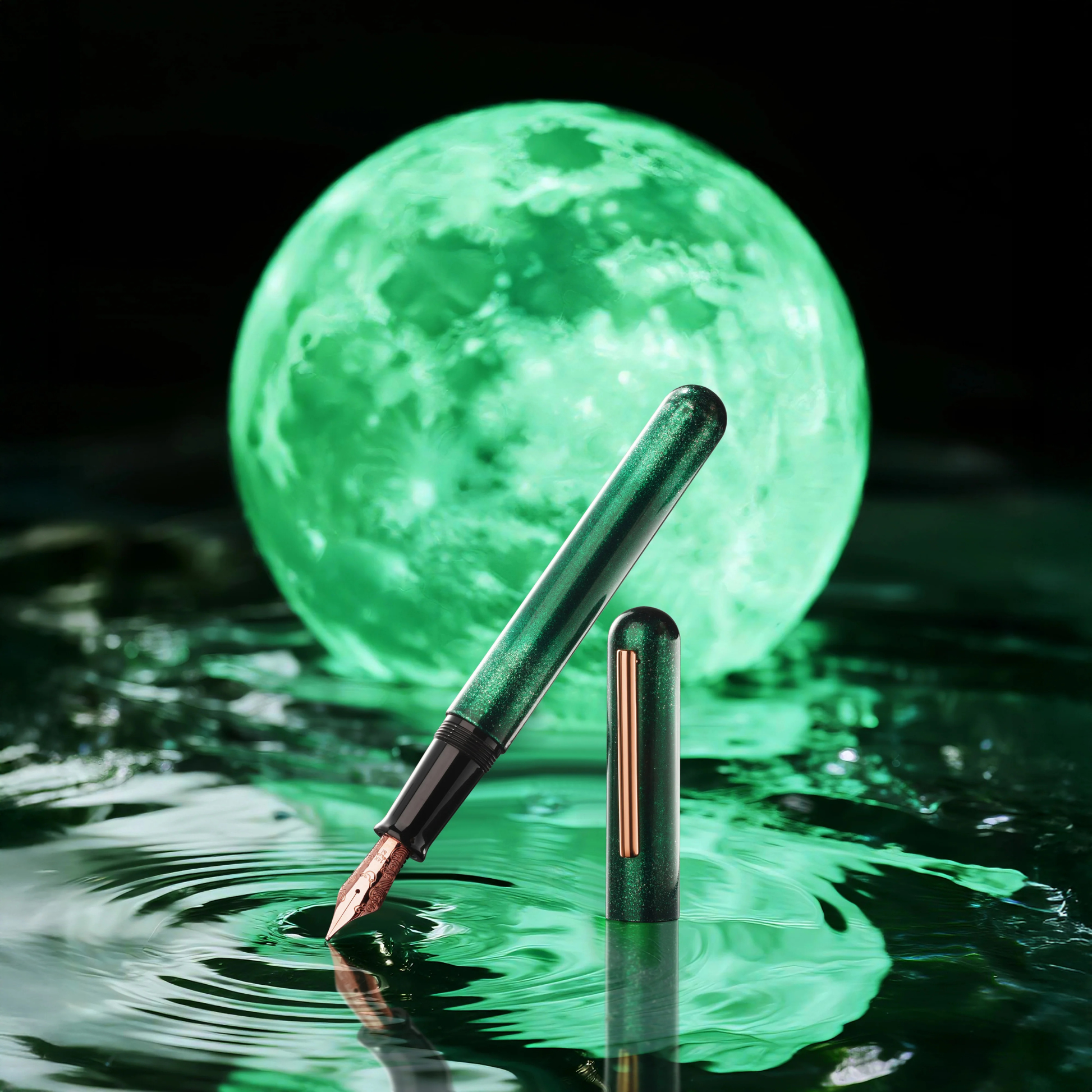 Ikkaku by Nahvalur Green Moon Urushi Fountain Pen Collection