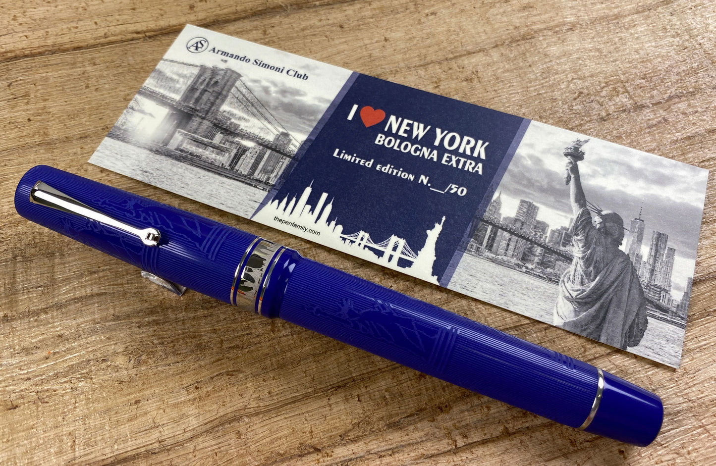 ASC Bologna Extra "I Love New York" Statue Of Liberty Chased Blue Ebonite Rhodium