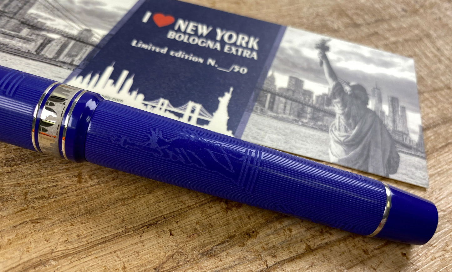 ASC Bologna Extra "I Love New York" Statue Of Liberty Chased Blue Ebonite Rhodium