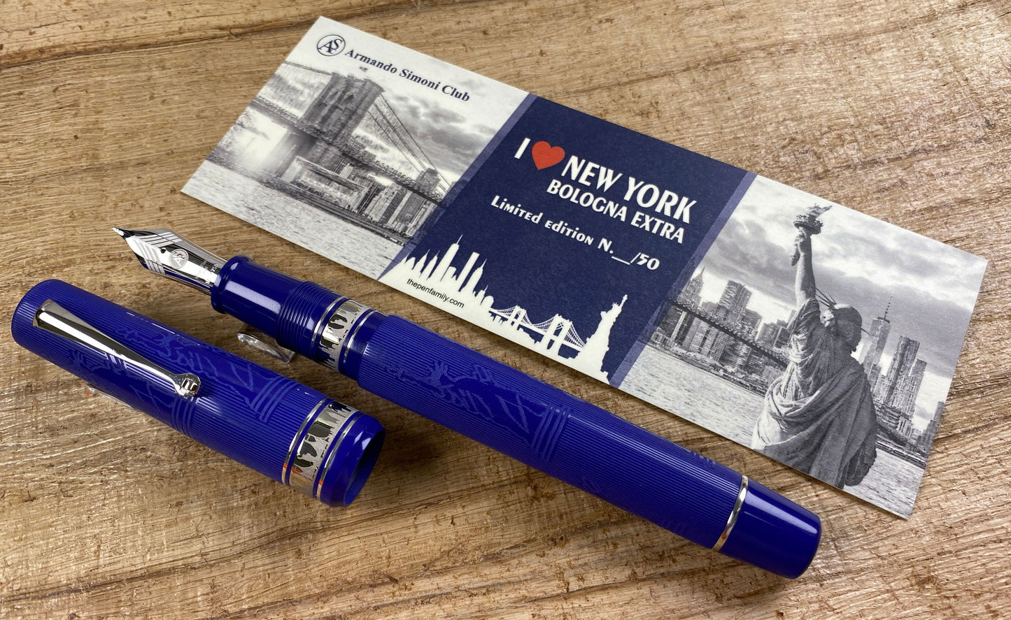 ASC Bologna Extra "I Love New York" Statue Of Liberty Chased Blue Ebonite Rhodium