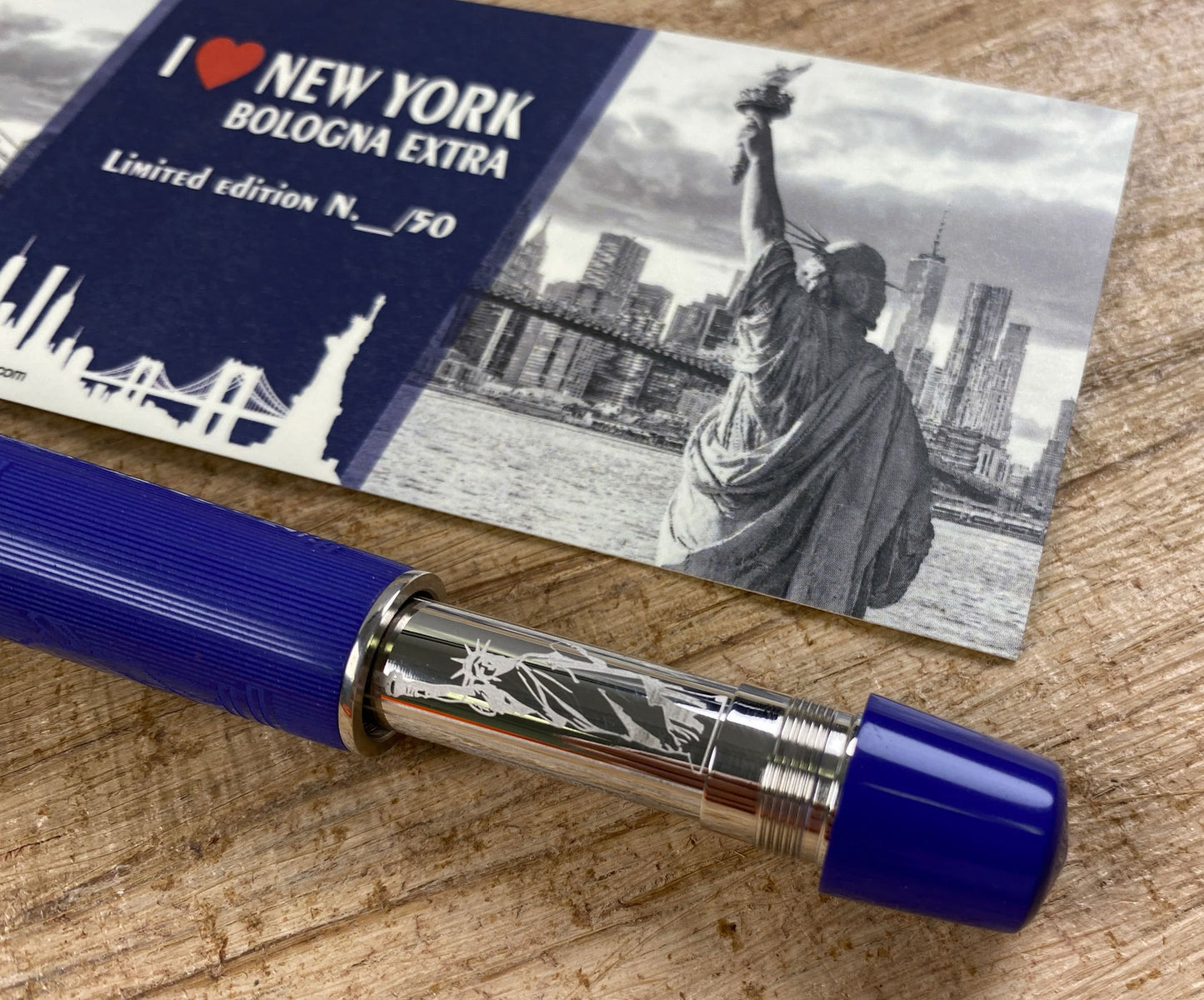 ASC Bologna Extra "I Love New York" Statue Of Liberty Chased Blue Ebonite Rhodium
