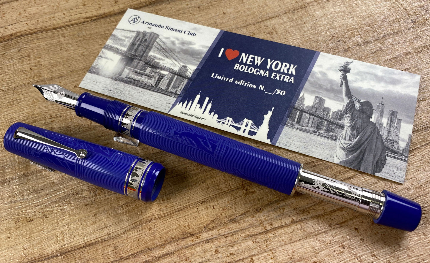 ASC Bologna Extra "I Love New York" Statue Of Liberty Chased Blue Ebonite Rhodium