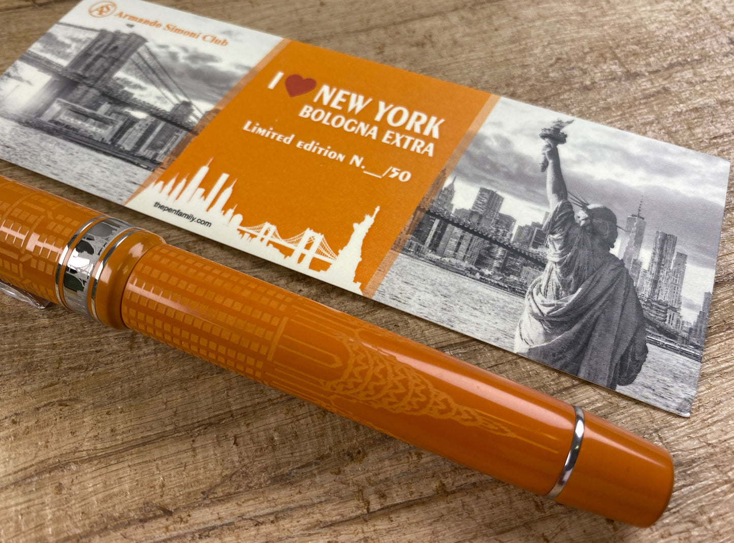 ASC Bologna Extra "I Love New York" Chrysler Building Chased Orange Ebonite Rhodium