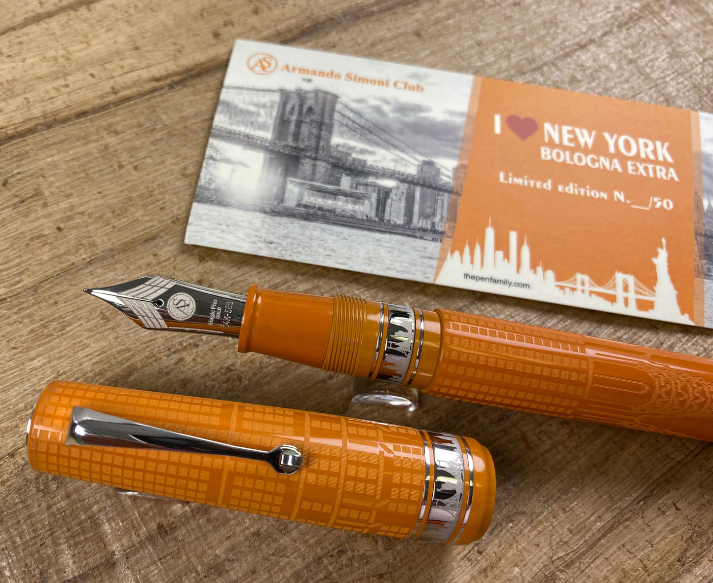 ASC Bologna Extra "I Love New York" Chrysler Building Chased Orange Ebonite Rhodium