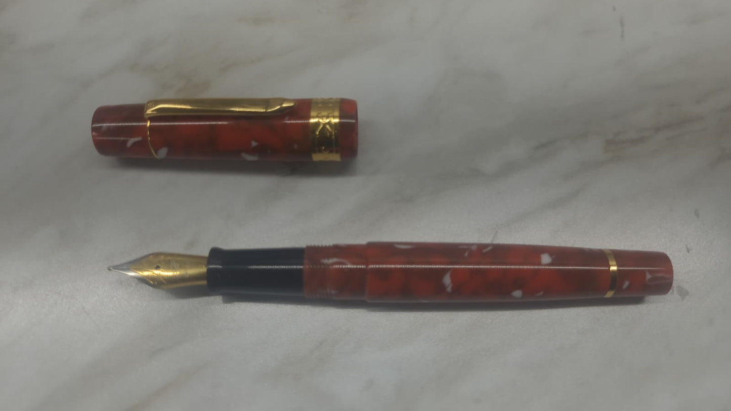 Bexley Custom Admiral Collection Orange & White Steel Nib - Fountain Pen